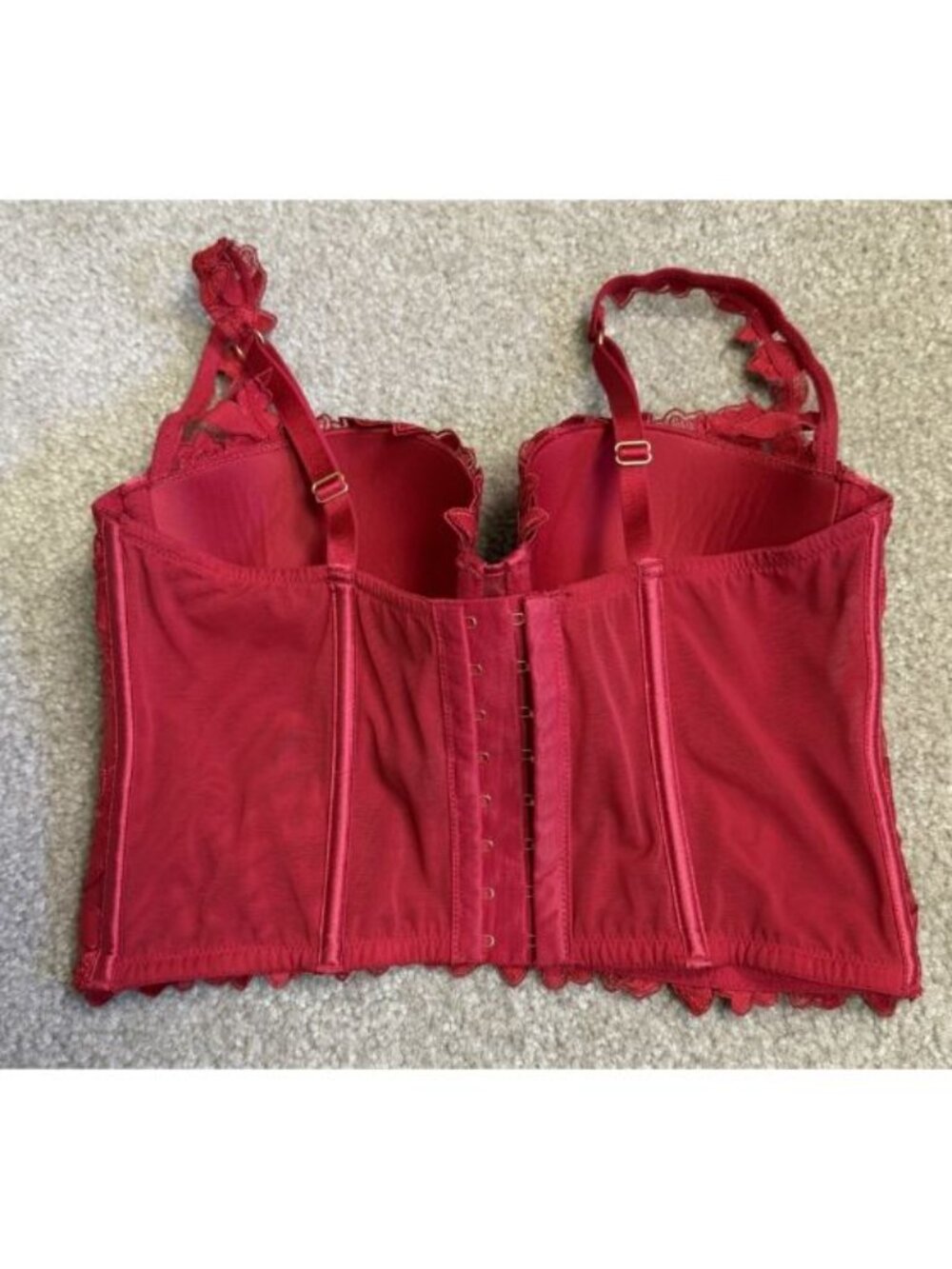Victorias Secret Luxe Lingerie Lightly Lined Floral Lace Bustier Size 34D Red - Picture 2 of 4